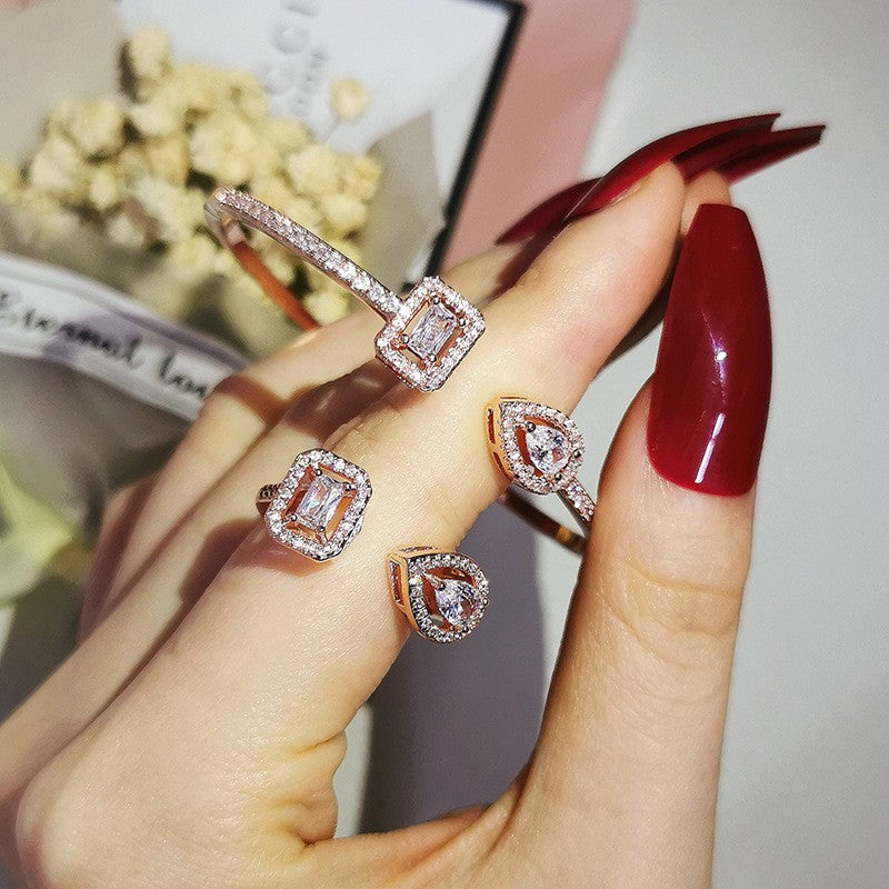 Classy Mixed Shape Zirconia Ring & Bangle Set