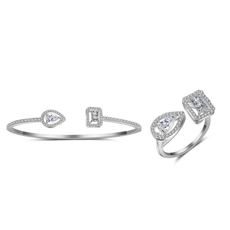 Classy Mixed Shape Zirconia Ring & Bangle Set