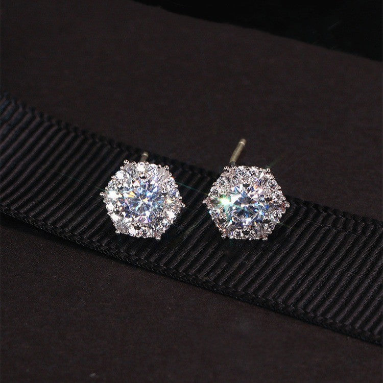 Classy Round Crystal Halo Stud Earrings