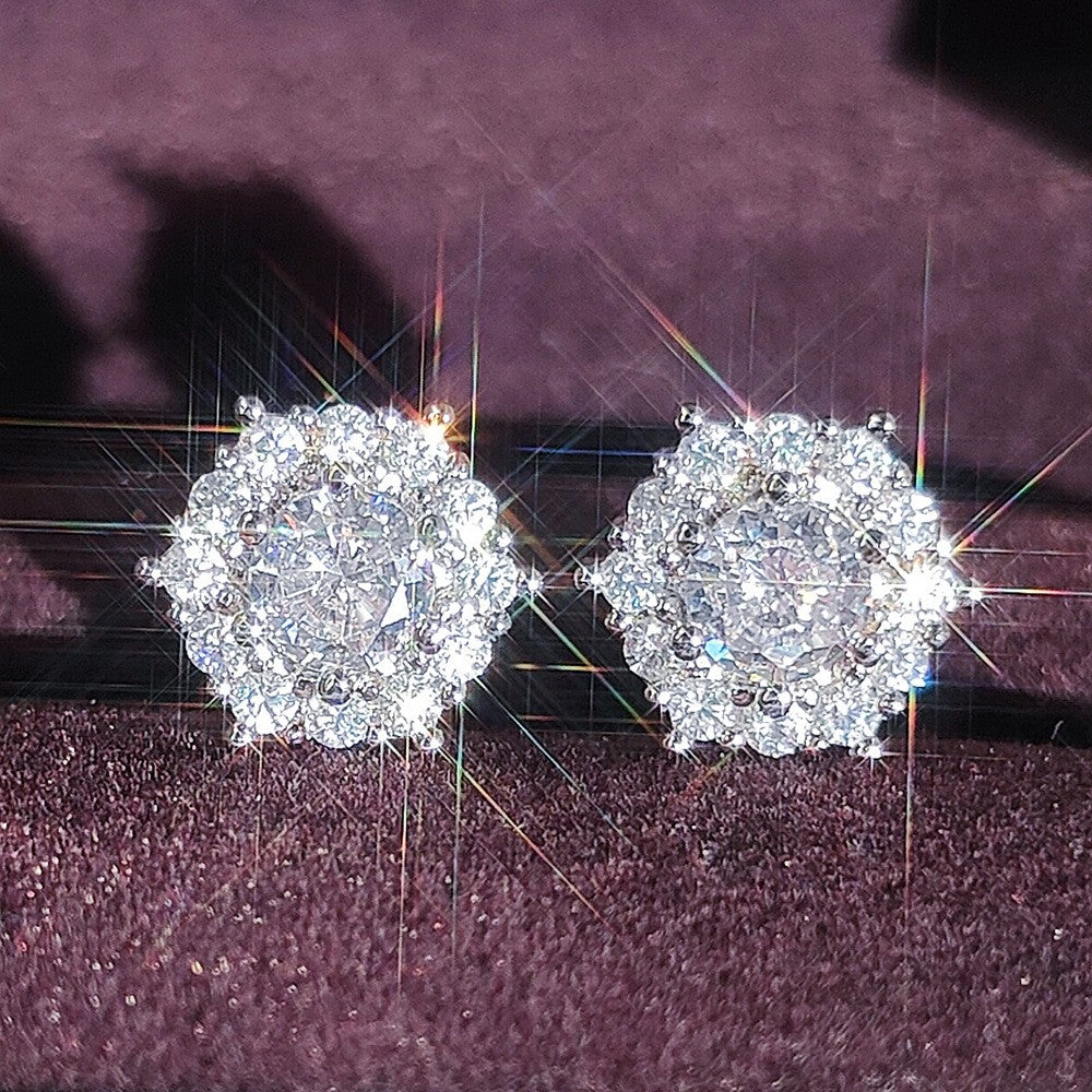 Classy Round Crystal Halo Stud Earrings