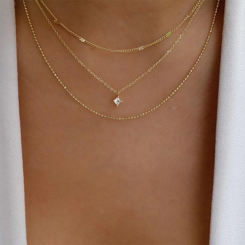 Dainty Layered Heart & Solitaire Necklace