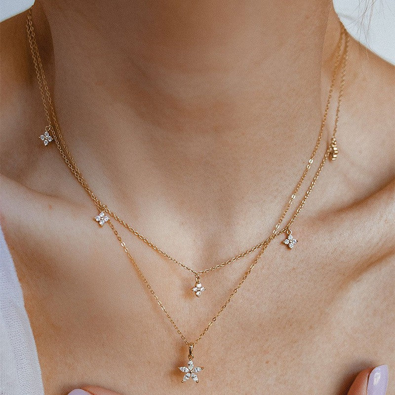 Dainty Layered Heart & Solitaire Necklace