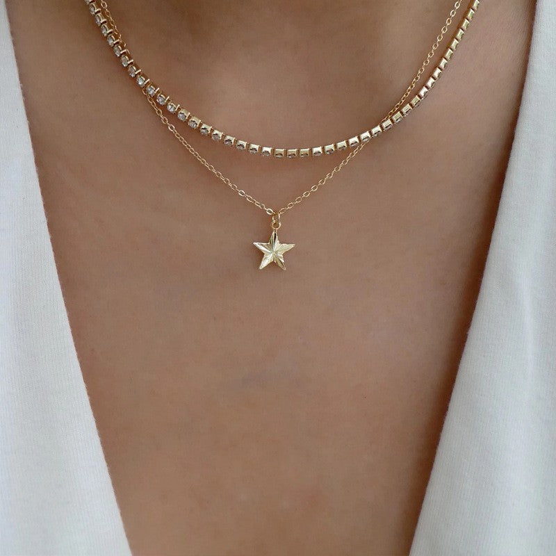 Dainty Layered Heart & Solitaire Necklace
