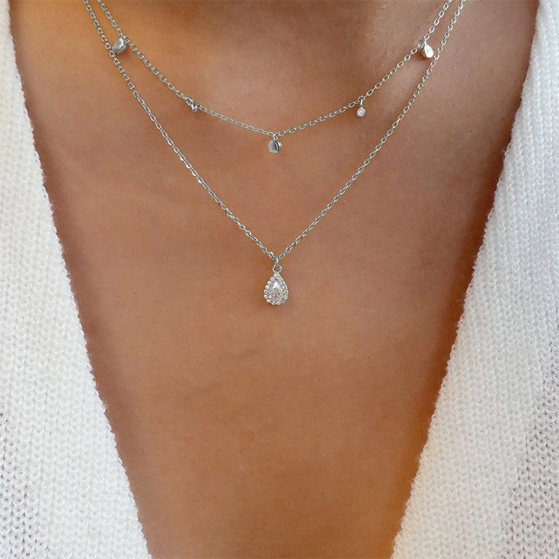 Dainty Layered Heart & Solitaire Necklace