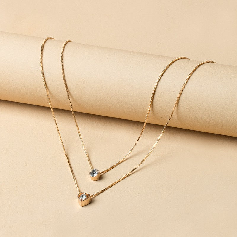 Dainty Layered Heart & Solitaire Necklace