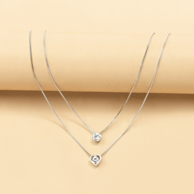 Dainty Layered Heart & Solitaire Necklace