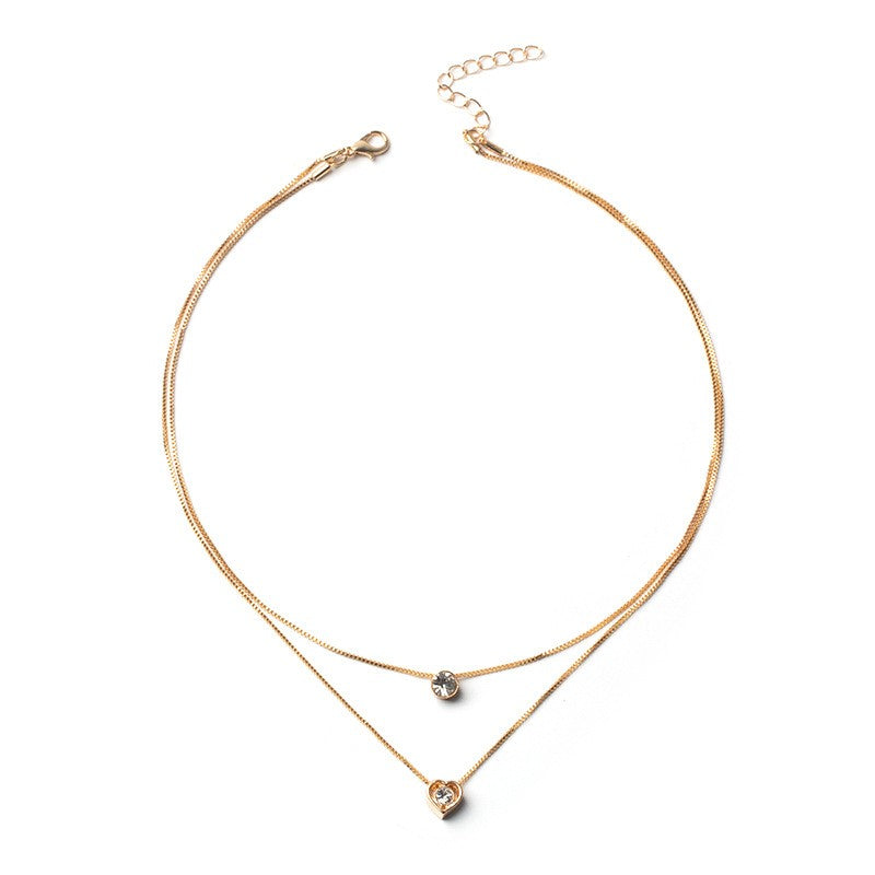 Dainty Layered Heart & Solitaire Necklace