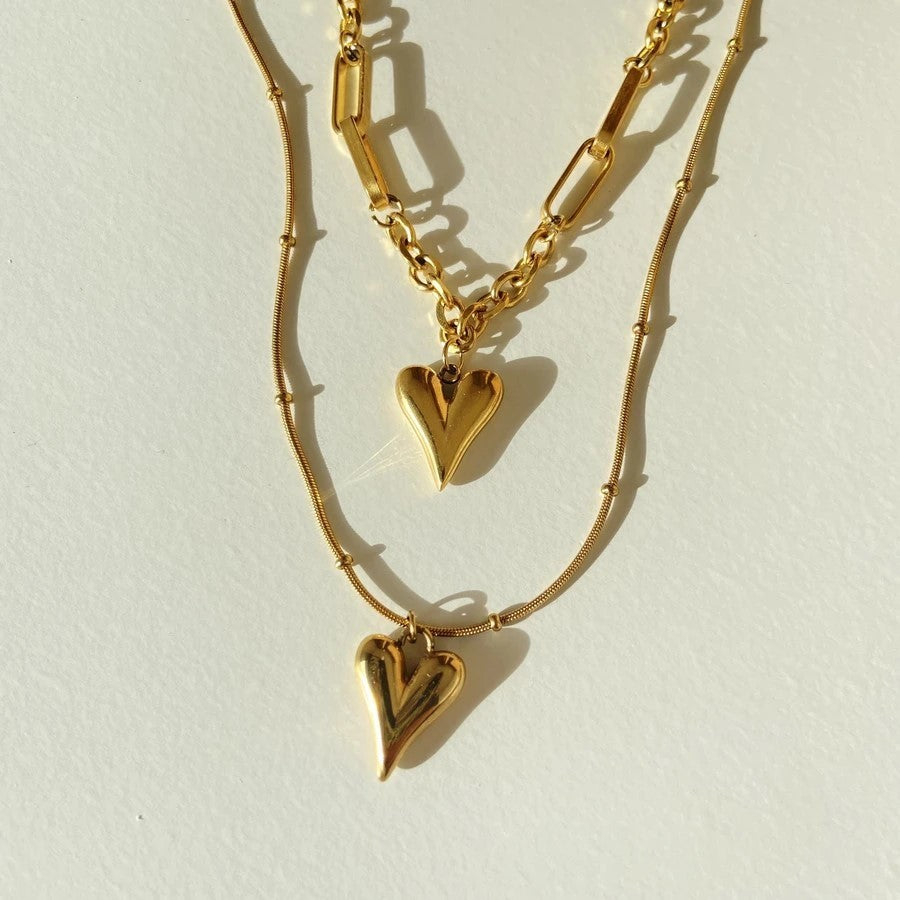 18k Dainty Layered Heart Necklace