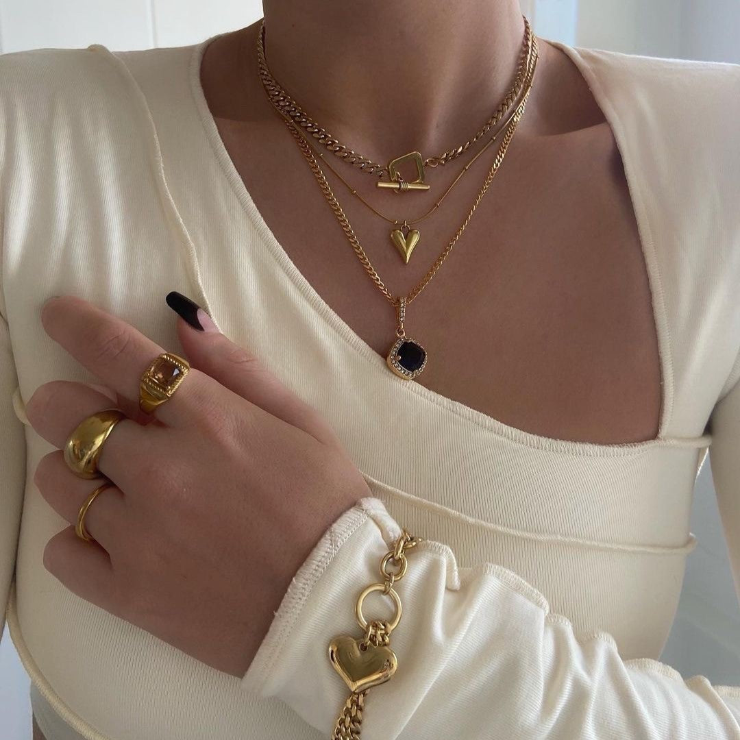 18k Dainty Layered Heart Necklace