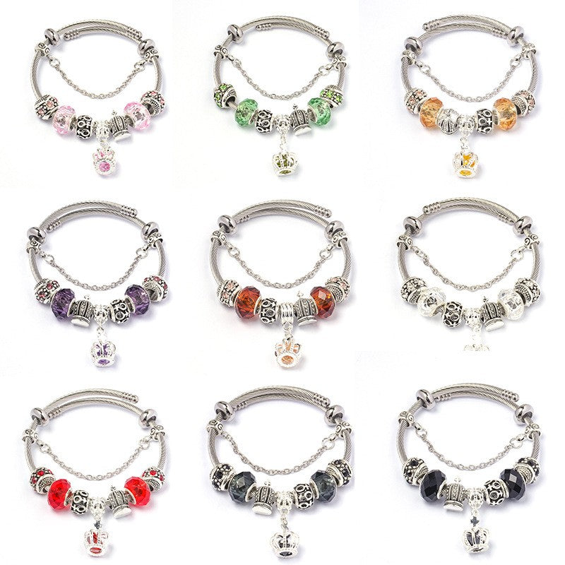 Classy Crown Charm Bangle Bracelet