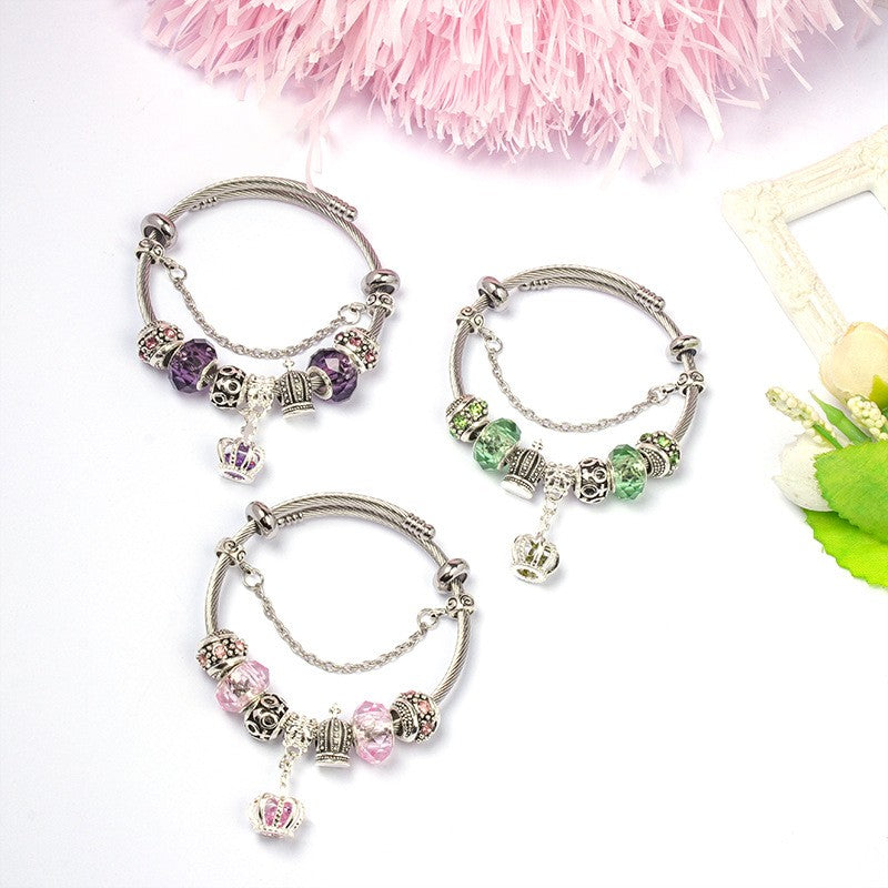 Classy Crown Charm Bangle Bracelet