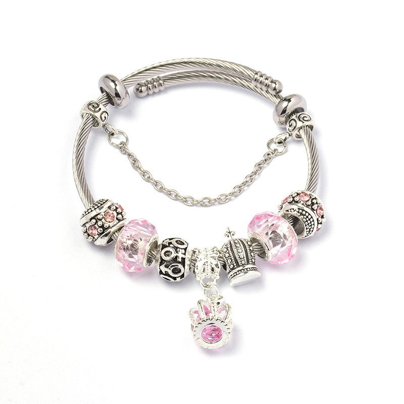 Classy Crown Charm Bangle Bracelet
