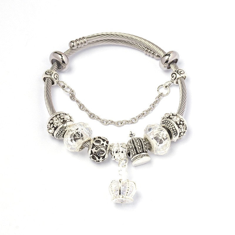 Classy Crown Charm Bangle Bracelet