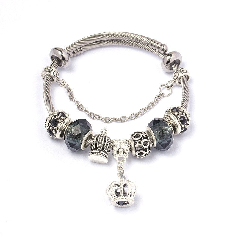 Classy Crown Charm Bangle Bracelet