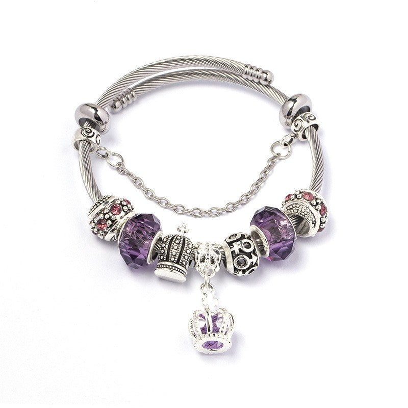Classy Crown Charm Bangle Bracelet