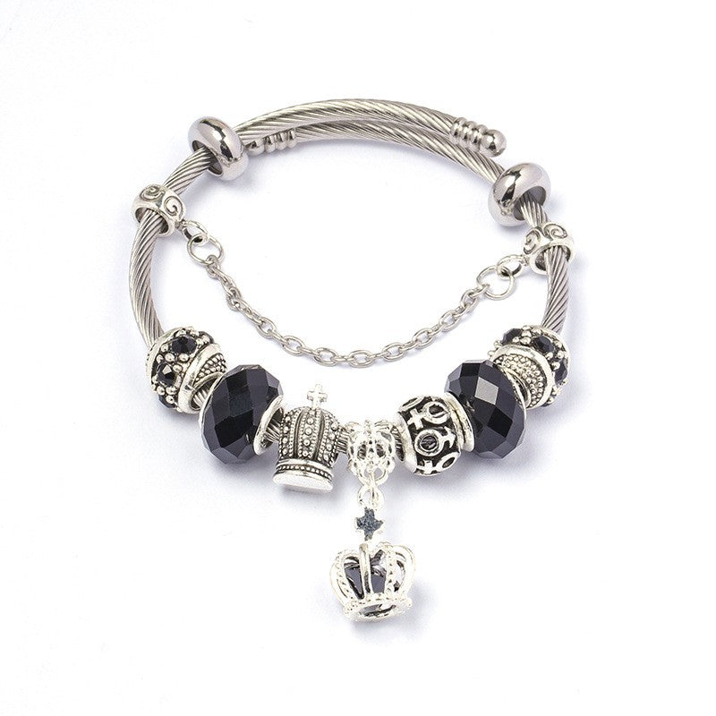 Classy Crown Charm Bangle Bracelet