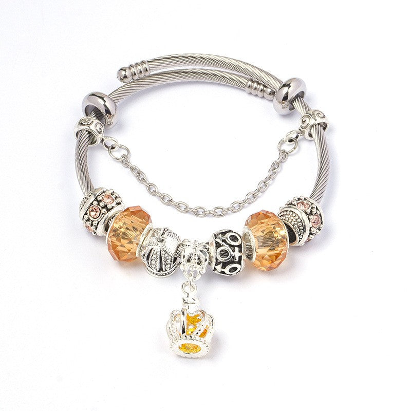 Classy Crown Charm Bangle Bracelet
