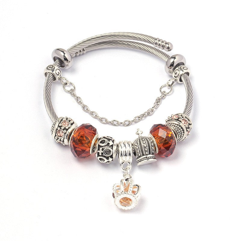 Classy Crown Charm Bangle Bracelet
