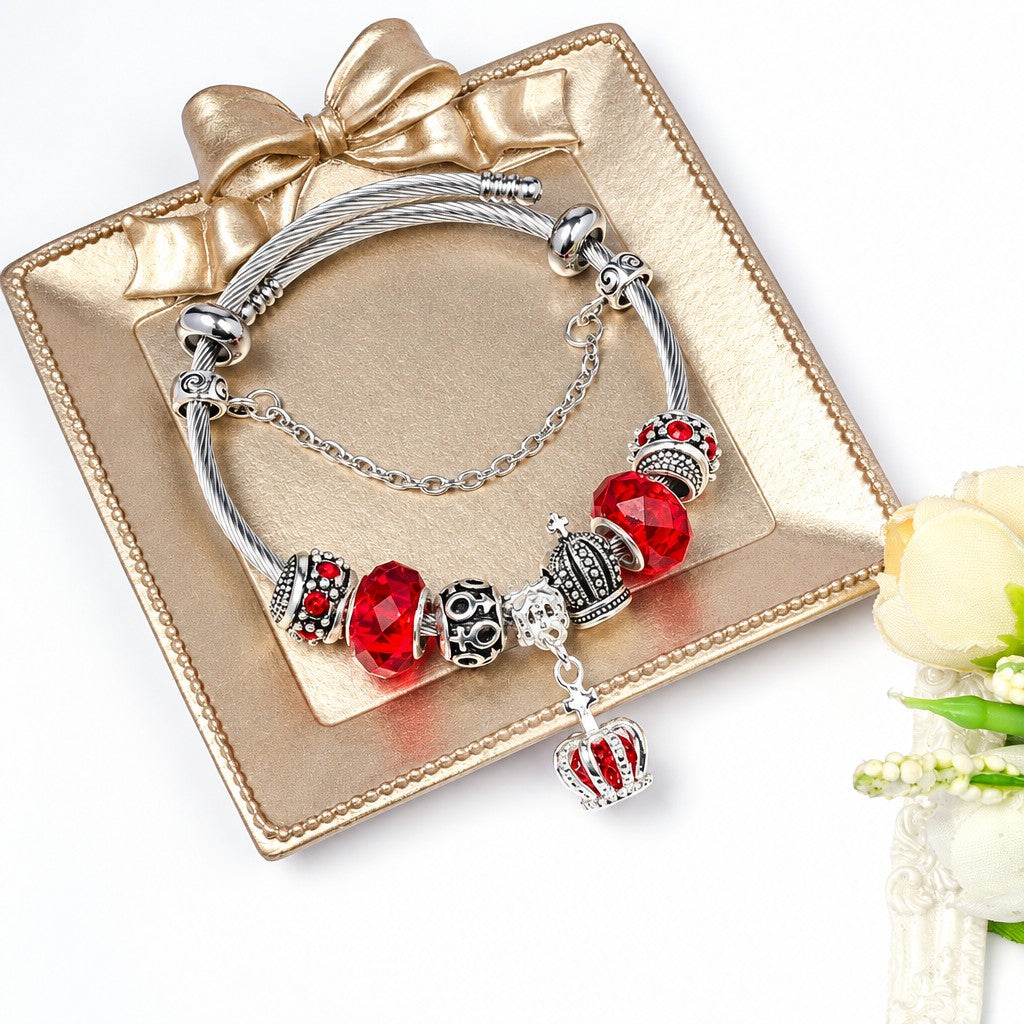 Classy Crown Charm Bangle Bracelet