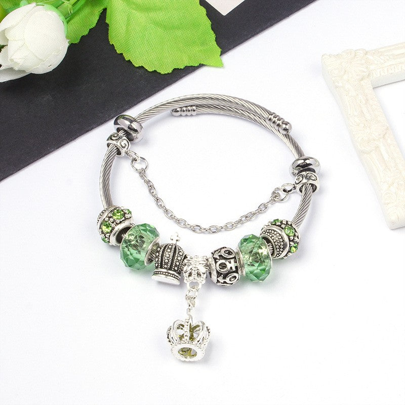 Classy Crown Charm Bangle Bracelet