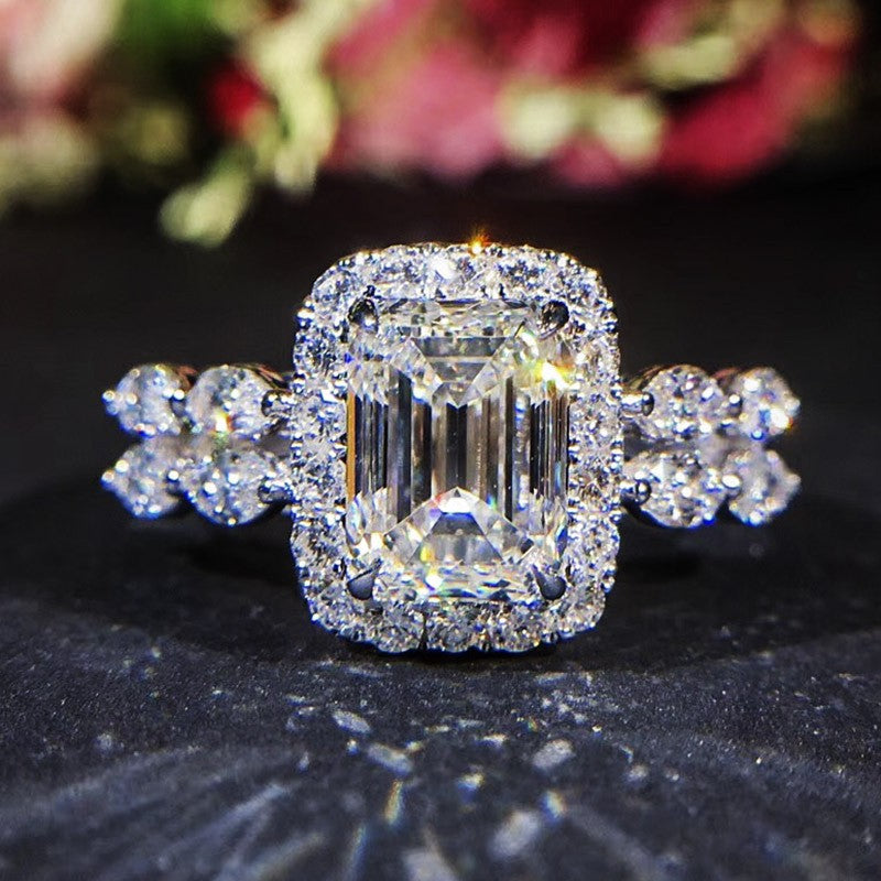 Classy Emerald Cut Halo Ring