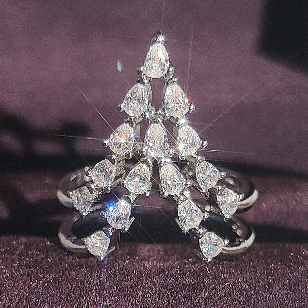 Classy Pear Zirconia Christmas Tree Ring