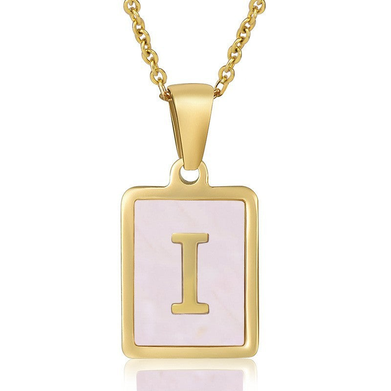 18k Dainty Pink Shell Square Initial Necklace