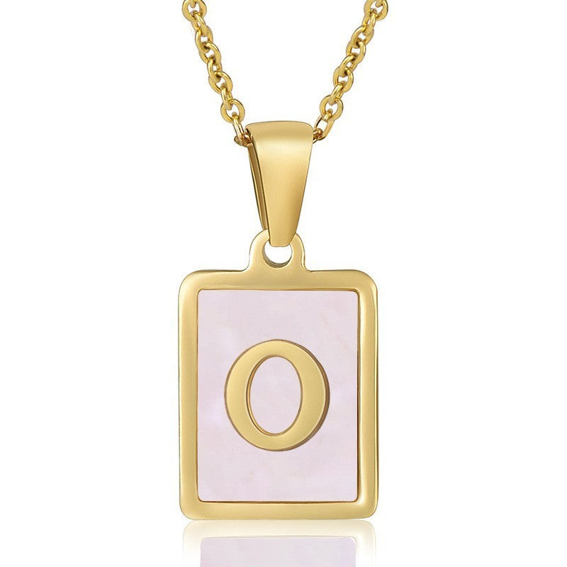 18k Dainty Pink Shell Square Initial Necklace