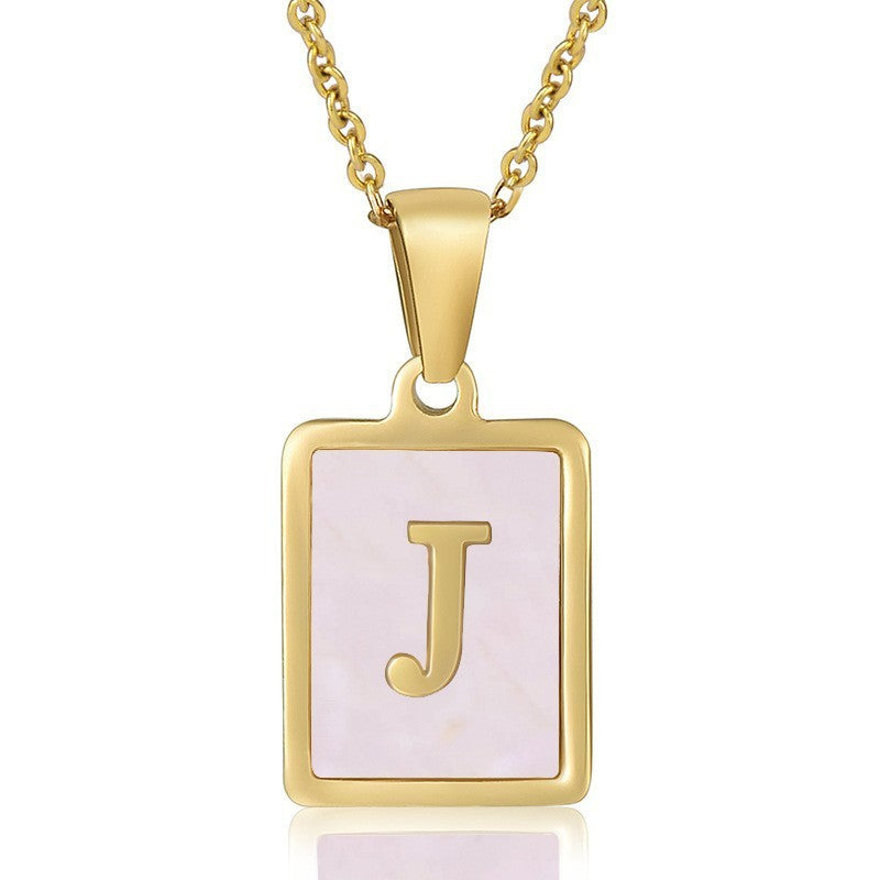 18k Dainty Pink Shell Square Initial Necklace