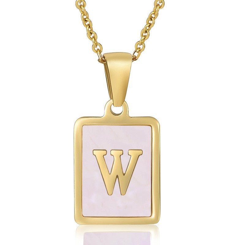 18k Dainty Pink Shell Square Initial Necklace