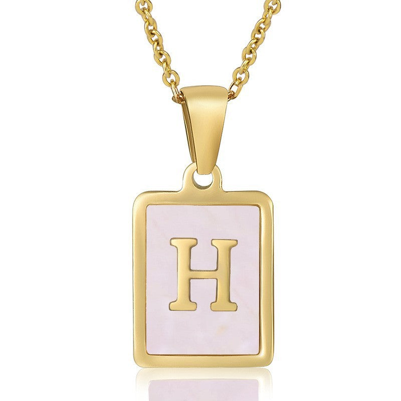 18k Dainty Pink Shell Square Initial Necklace