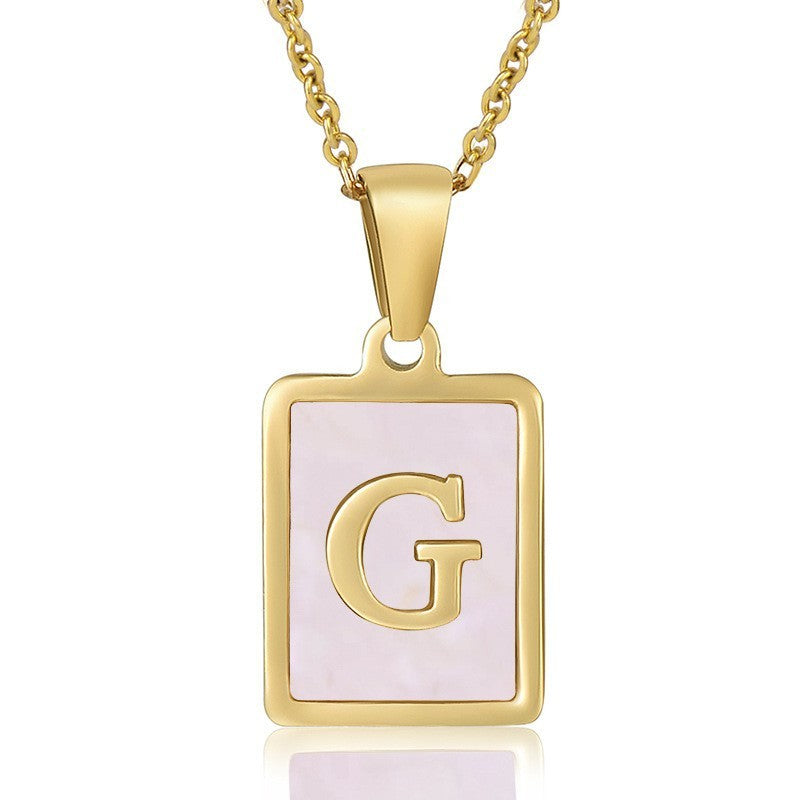 18k Dainty Pink Shell Square Initial Necklace