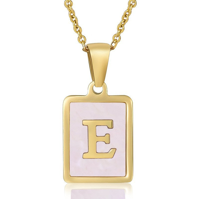 18k Dainty Pink Shell Square Initial Necklace