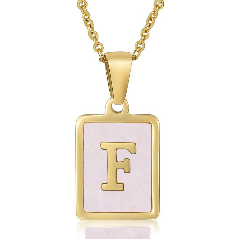 18k Dainty Pink Shell Square Initial Necklace