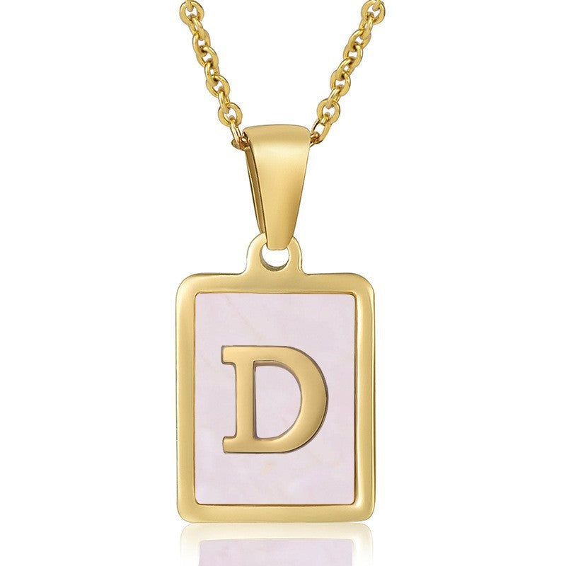 18k Dainty Pink Shell Square Initial Necklace