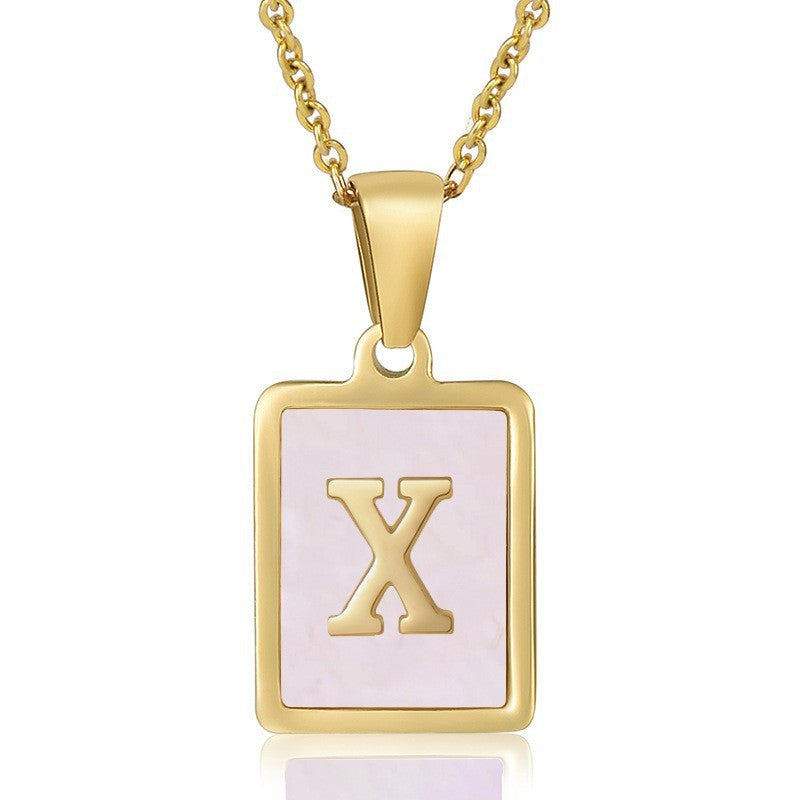 18k Dainty Pink Shell Square Initial Necklace