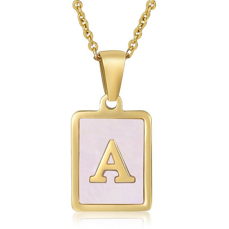 18k Dainty Pink Shell Square Initial Necklace