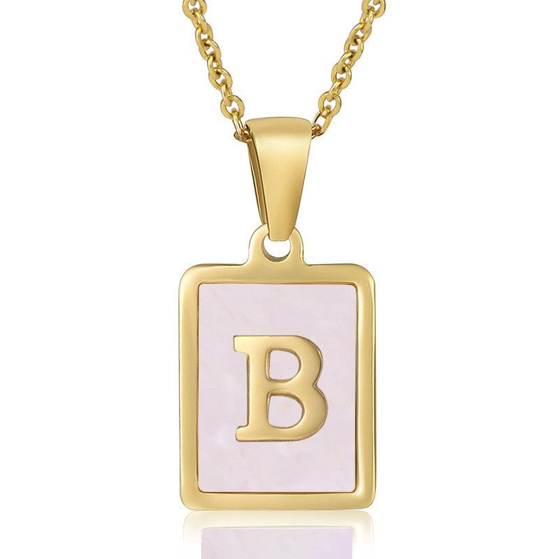 18k Dainty Pink Shell Square Initial Necklace