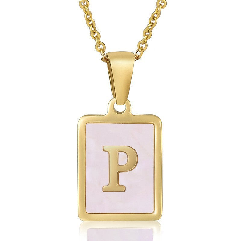 18k Dainty Pink Shell Square Initial Necklace