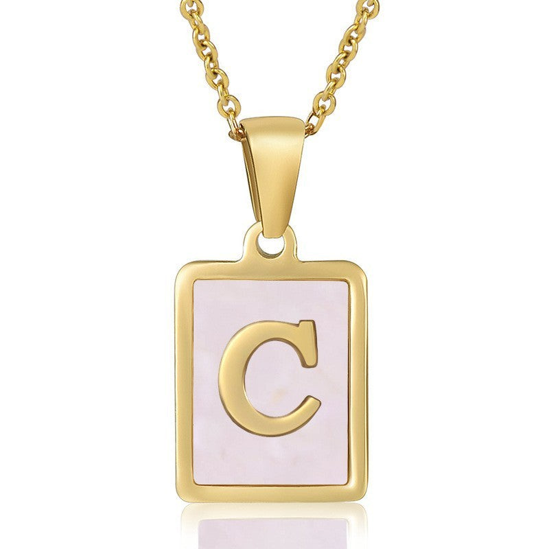 18k Dainty Pink Shell Square Initial Necklace