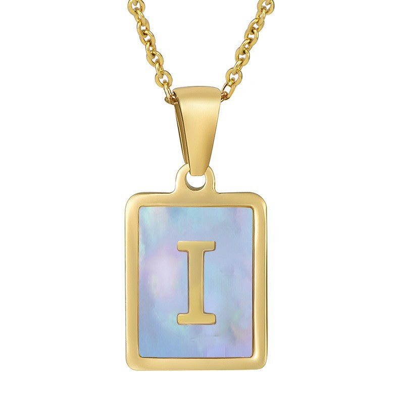 18k Dainty Pink Shell Square Initial Necklace