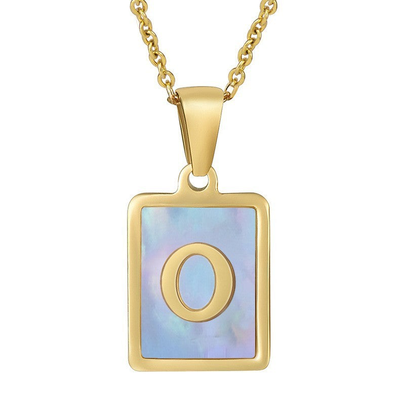 18k Dainty Pink Shell Square Initial Necklace