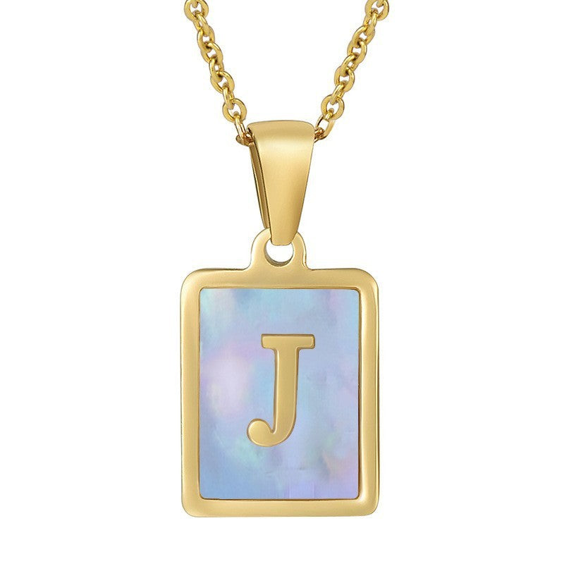 18k Dainty Pink Shell Square Initial Necklace