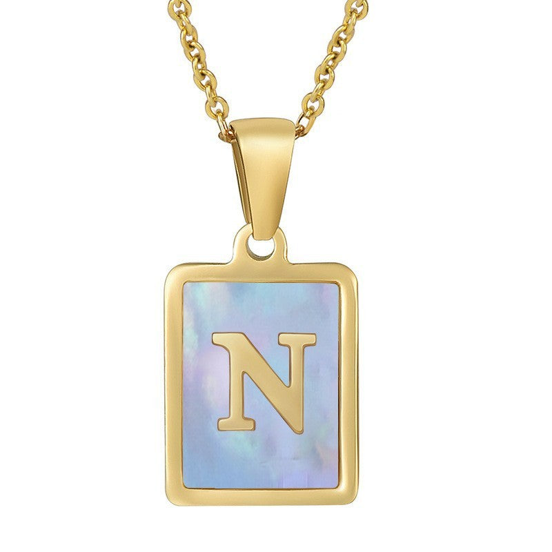 18k Dainty Pink Shell Square Initial Necklace