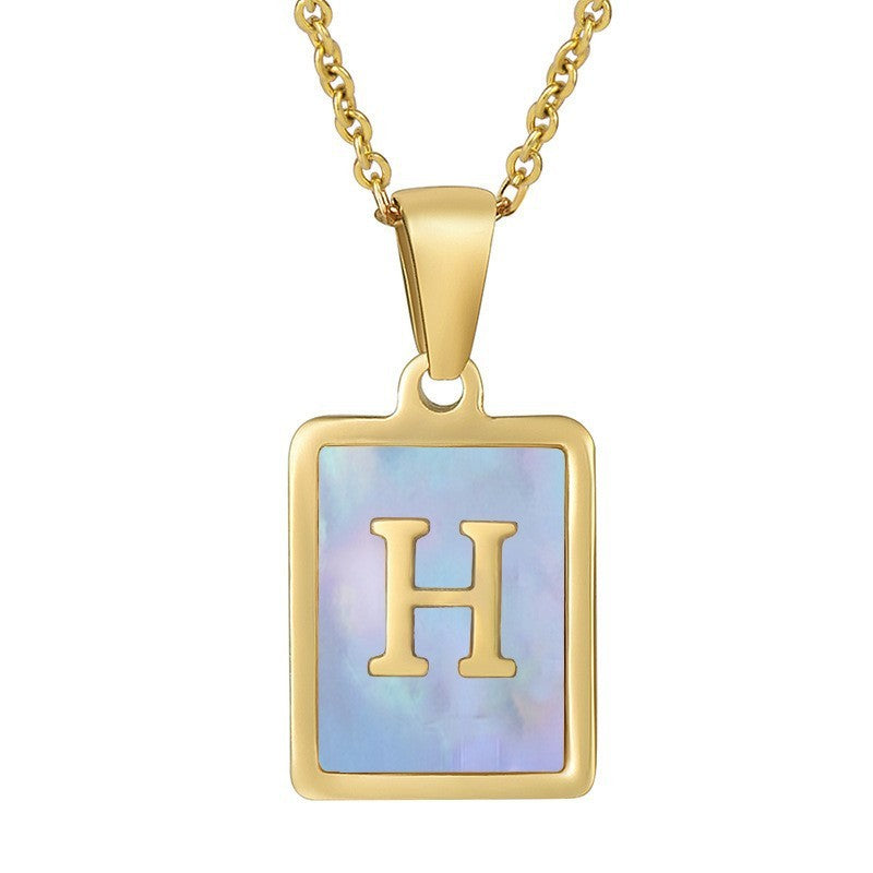18k Dainty Pink Shell Square Initial Necklace
