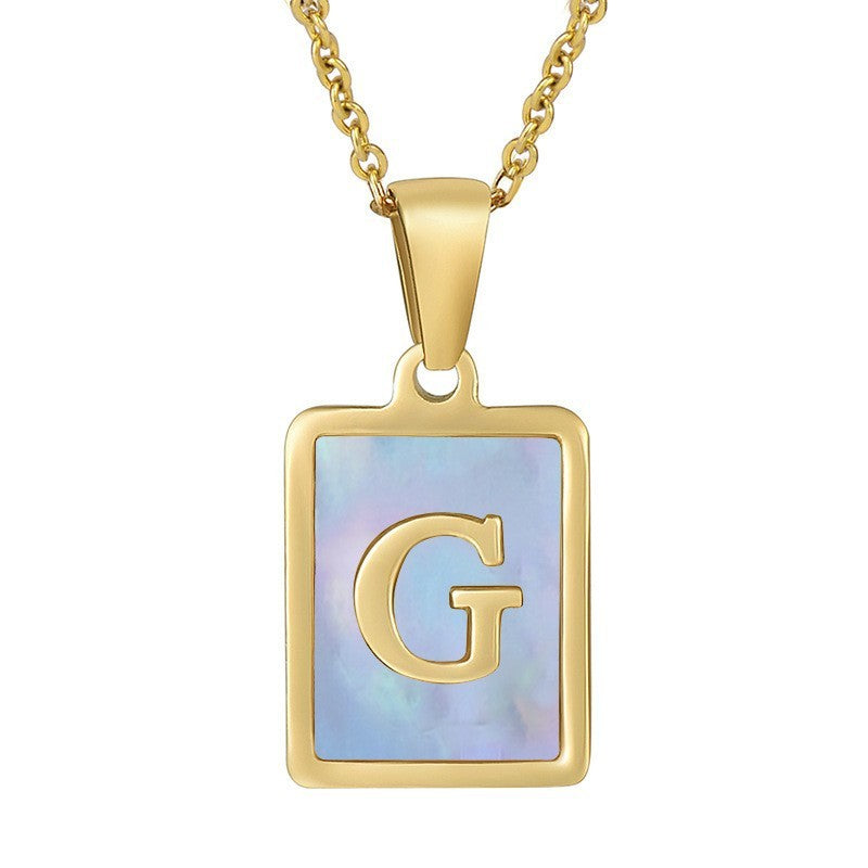 18k Dainty Pink Shell Square Initial Necklace
