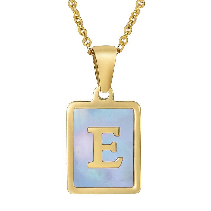18k Dainty Pink Shell Square Initial Necklace