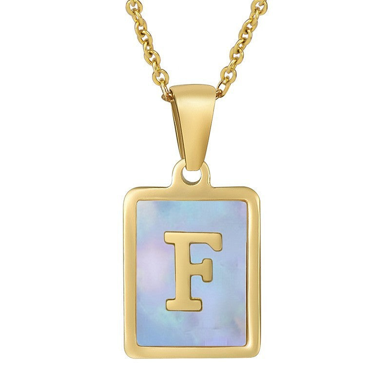 18k Dainty Pink Shell Square Initial Necklace