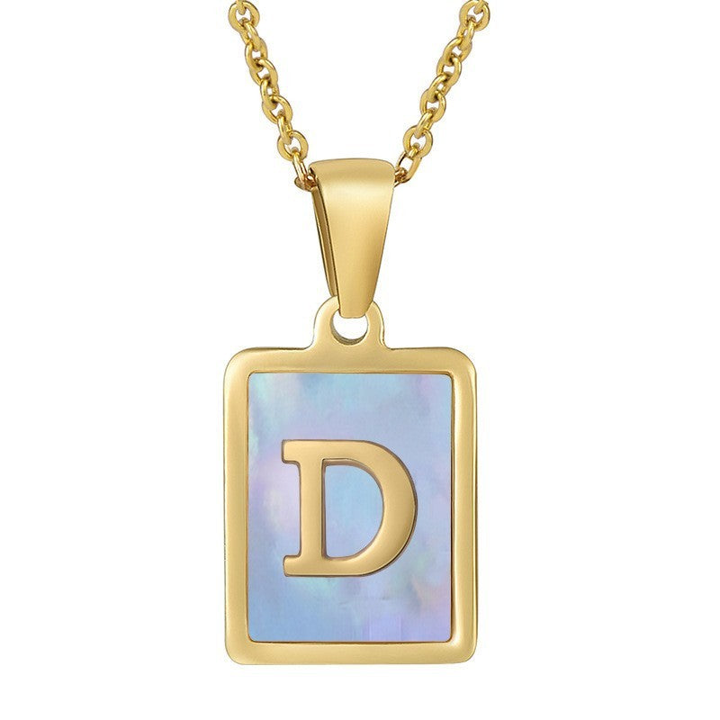 18k Dainty Pink Shell Square Initial Necklace