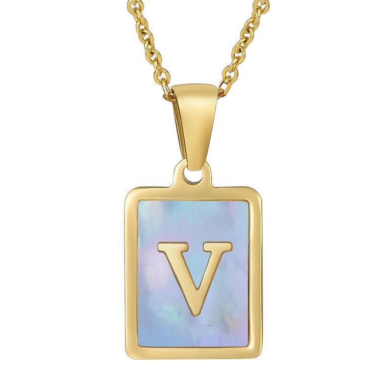 18k Dainty Pink Shell Square Initial Necklace